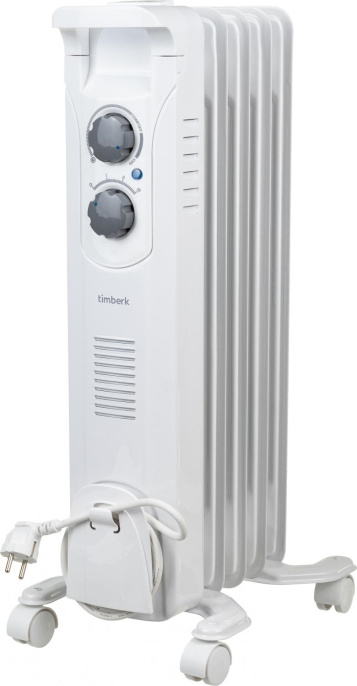 Масляный радиатор Timberk TOR 21.1005 BC, с терморегулятором, 1000Вт, 5 секций, 3 режима, белый