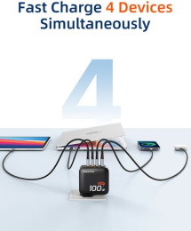 Зарядное устройство CABLETIME G100B (CT-GAN100-PB) GaN PD3.0 3C1A 100 Вт, черный