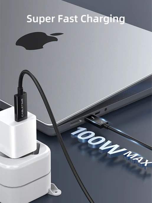 Кабель CABLETIME CT40K (CT-C160-U31-TB4-BB1.8) 1.8 м THUNDERBOLT 4 8K/40G/100W черный