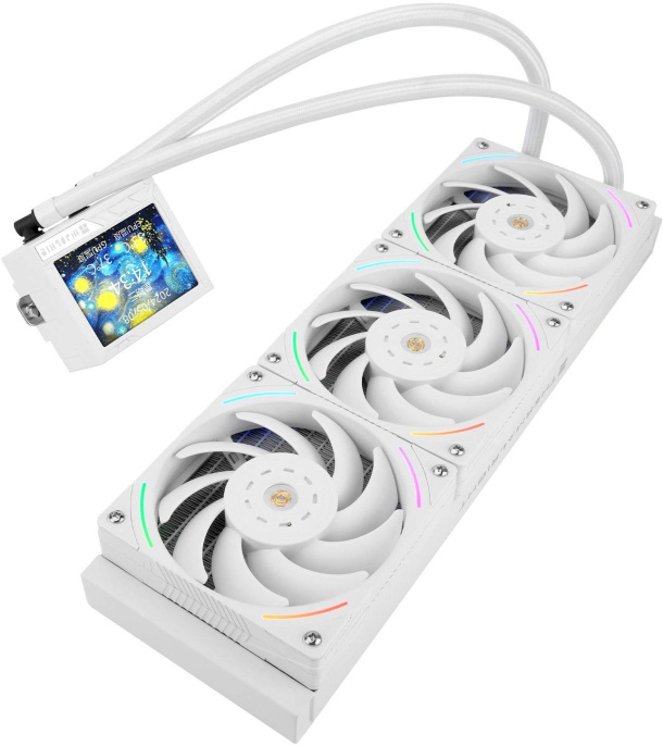 Водяное охлаждение для процессора Water Cooling System Thermalright Mjolnir Vision 360 360mm, LED, White, ARGB/ Fans: 3x120mm, 69CFM, 27dBA, 2150RPM/ Pump height 65mm, Rad thickness 27mm/ S: 1700, 1200, 1851, 115X, 2011, 2066, AM5, AM4 (M-VISION-360-WH-A