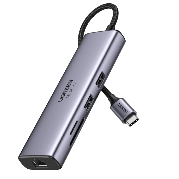 Хаб 7-в-1 UGREEN CM896 65759 7-in-1 4K@60Hz Magnetic Multifunctional USB-C Hub. Цвет: серый космос