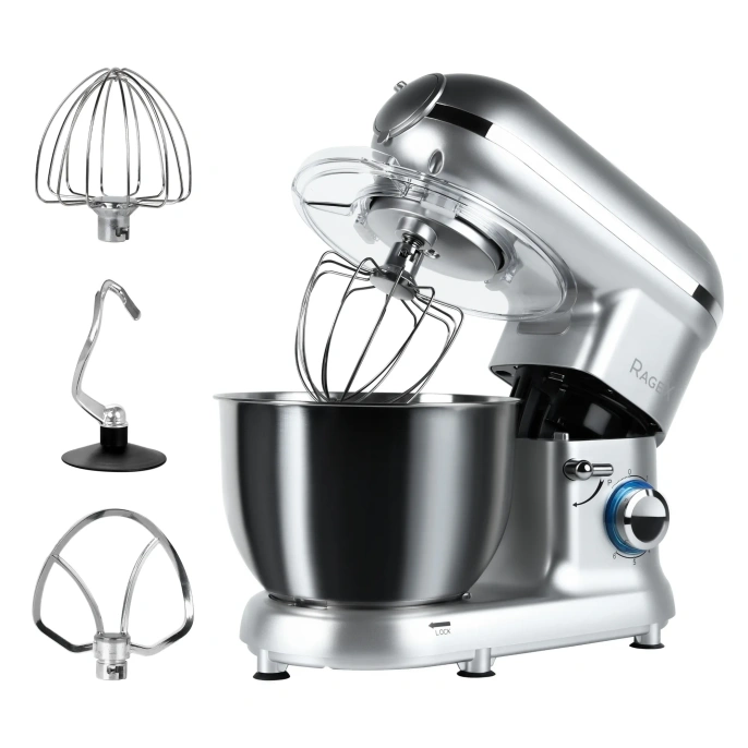 Кухонный комбайн RAGEX R101-900 9 в 1, 4.5 литра, 6 скоростей, 1500 Вт, серебристый