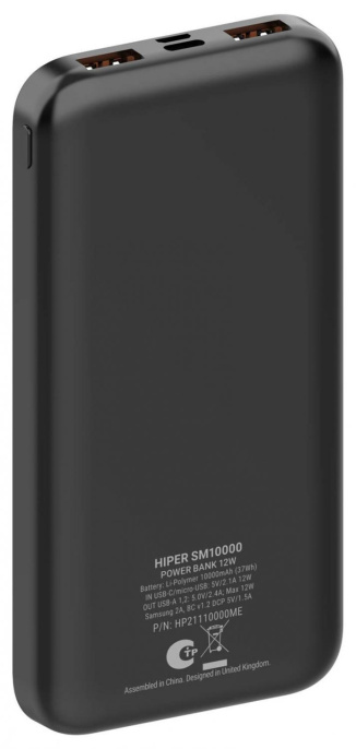 Внешний аккумулятор (Power Bank) HIPER SM10000,  10000мAч,  черный [sm10000 black]