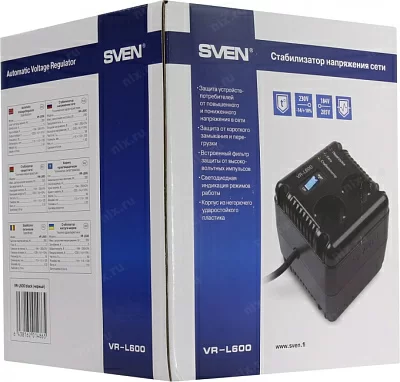 Стабилизатор SVEN VR-L600 Black (вх.184-285V вых.198-253V 200W 2 розетки Euro)