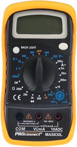 Мультиметр PROconnect MAS830L DT850L цифровой черный/желтый 13-3021