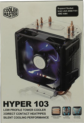 Cooler Master Hyper 103 (RR-H103-22PB-R1) LGA 2011/1366/1156/1155/1150/775/FM2/FM1/AM3+/AM3 /AM2 (10шт./кор,TDP 160 Вт, PWM, 3 тепловые трубки) Color Box