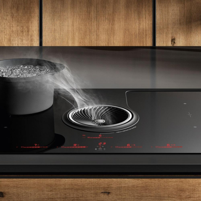 Варочная панель с вытяжкой ELICA, индукционная, 83 см, 4 конфорки, слайдерное управление, Booster, индикация остаточного тепла, таймер, определение наличия посуды, пауза, функция Bridge, 9 уровней мощности NIKOLATESLA ONE EVO BL/A/83-PRF0196318