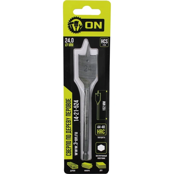 Сверло по дереву перовое 24x152 мм, шестигранный хвостовик On 14-21-524