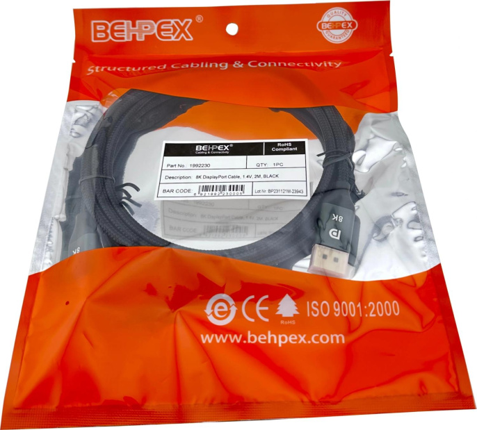 Кабель V1.4 ver1.4 DisplayPort m DisplayPort m 2м черный BEHPEX
