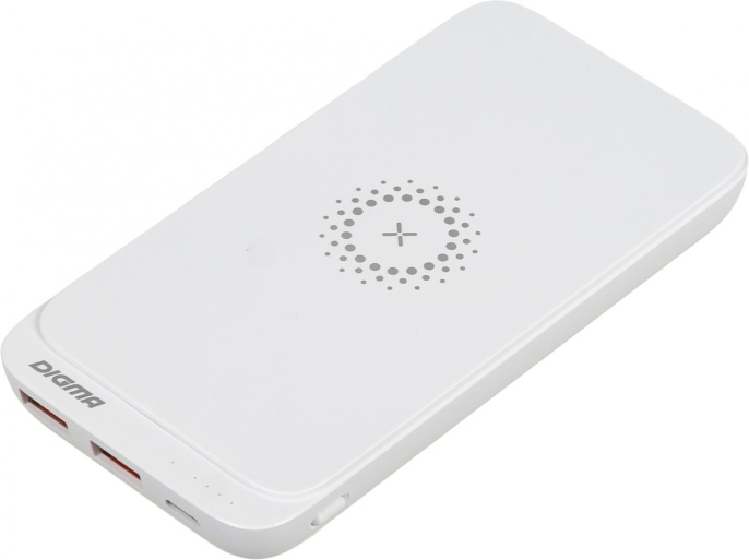 Мобильный аккумулятор Digma DGPQ10E 10000mAh QC3.0/PD3.0 20W 3A 2xUSB-A/USB-C беспров.зар. белый DGPQ10E20PWT