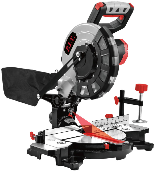 Торцовочная пила P.I.T. PMS20H-210B аккумуляторная, бесщеточная, 20 В, Ø 210 мм, 4200 об/мин, наклон 45°, лазер