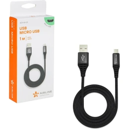Зарядный универсальный дата-кабель Airline microUSB, нейлоновая оплётка ACH-M-23