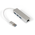 Кабель-адаптер ExeGate EXE-77U3T-45 USB3.0 -- 3xUSB3.0 + 1xRJ45 UTP 1000Mbps RTL8153, корпус алюминиевый, серебристый EX294185RUS