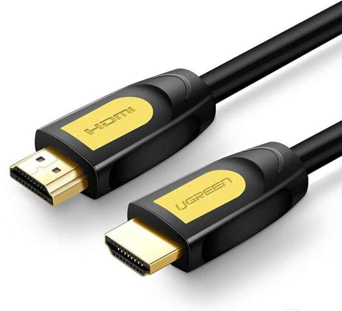 Кабель UGREEN HD101-10115 HDMI 2.0 to HDMI 2.0, 4K@60Hz, силиконовый круглый, 1m, Black-Yellow