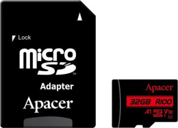 Карта памяти Apacer 128GB AP128GMCSX10UB-R + Adapter microSDXC, класс 10, UHS-I класс U1 , V10, A1, скорость чтения: 100МБ/с, с адаптером