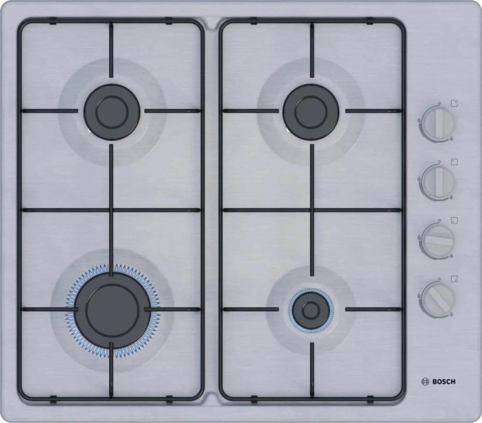 Газовая варочная панель Bosch PBP6C5K80O,  4 конфорки,  нержавеющая сталь,  серый