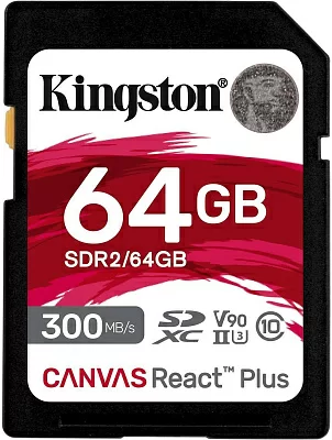 Флеш карта SDHC 64Gb Kingston SDHC, UHS-I Class U3 V90, чтение: 300Мб/с, запись: 260Мб/с SDR2/64GB