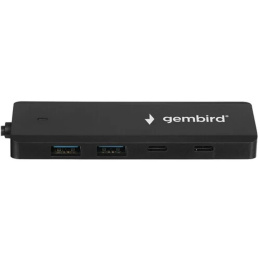 Gembird Разветвитель USB3.1 2xUSB, 2xType-C, с доп.пит Type-C ,кабель Type-C 19см, черный, коробка UHB-C425