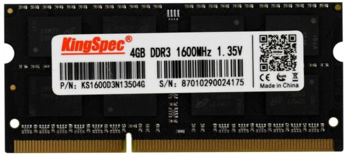 Оперативная память KINGSPEC KS1600D3N13504G DDR3 -  1x 4ГБ 1600МГц, для ноутбуков (SO-DIMM),  Ret
