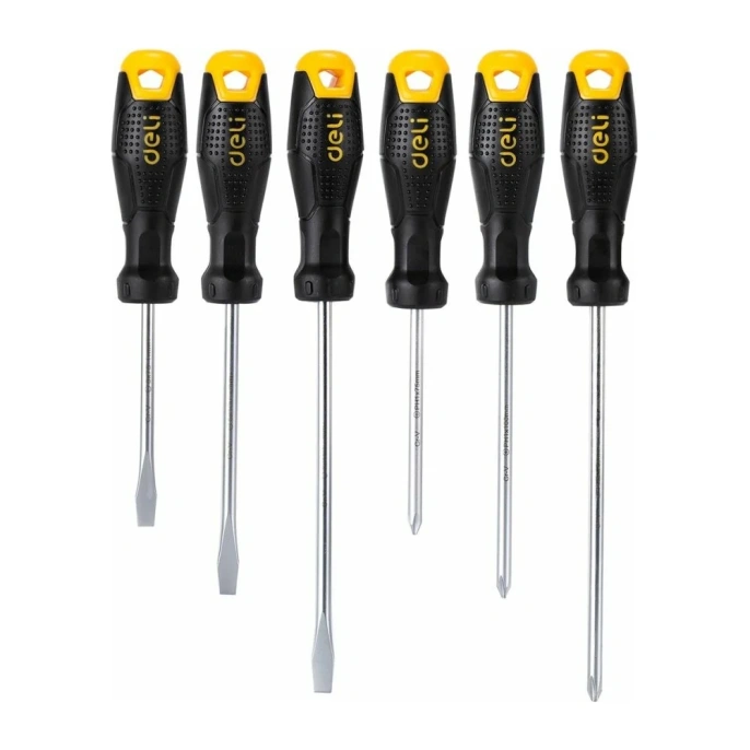 Набор отверток DELI dl620006 SL5x75, SL5x100, SL6x150, PH1x75, PH1x100, PH2x150, 6 шт. 104547
