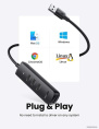 Хаб UGREEN CM416-80657 USB-A 3.0 to 4 USB-A 3.0, с проводом 1m; Поддержка жесткого диска 12 ТБ; С портом питания Type-C; Светодиодные индикаторы; Скорость до