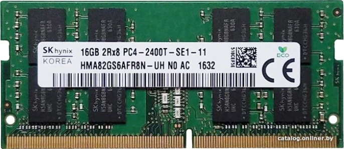 Оперативная память Hynix 16GB DDR4 SODIMM PC4-19200 HMA82GS6AFR8N-UHN0 16 ГБ, 1 модуль DDR4 SO-DIMM, частота 2400 МГц, CL 17T, тайминги 17-17-17, напряжение 1.2 В