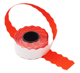 Этикет-лента 21Х12 прямая сег.:12x21.5мм самоклей. 1000шт/рул упак.:10шт белый с красной полосой