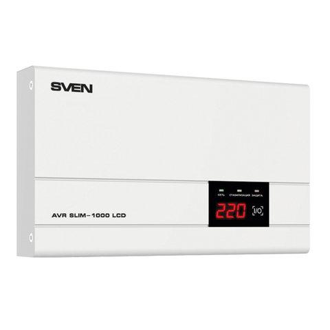 SVEN Стабилизатор AVR SLIM-1000 LCD 800Вт,Входное 140-260В, 1*CEE7/4 розетка, настенное крепление . SV-012816