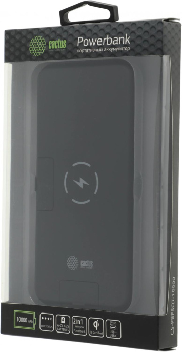Внешний аккумулятор (Power Bank) Cactus CS-PBFSQT-10000,  10000мAч,  черный