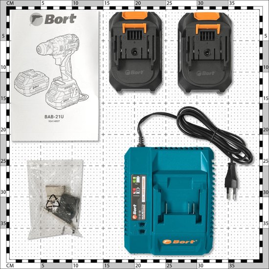 Аккумуляторная ударная дрель-шуруповерт BORT BAB-21U 2x4А.ч 93414837