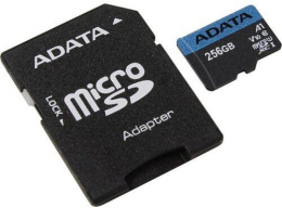 Карта памяти microSDXC UHS-I U1 A-Data Premier 256 ГБ, 100 МБ/с, 10X, Class 10, AUSDX256GUICL10A1-RA1,  1 шт., переходник SD