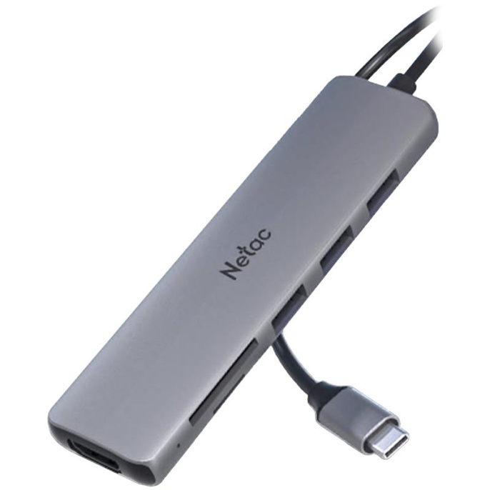 USB HUB Переходник Netac WF14 NT08WF14-30GR USB Type-A 3.0 x 3, HDMI 4K@30Hz, SDXC, microSDXC, Серебристый