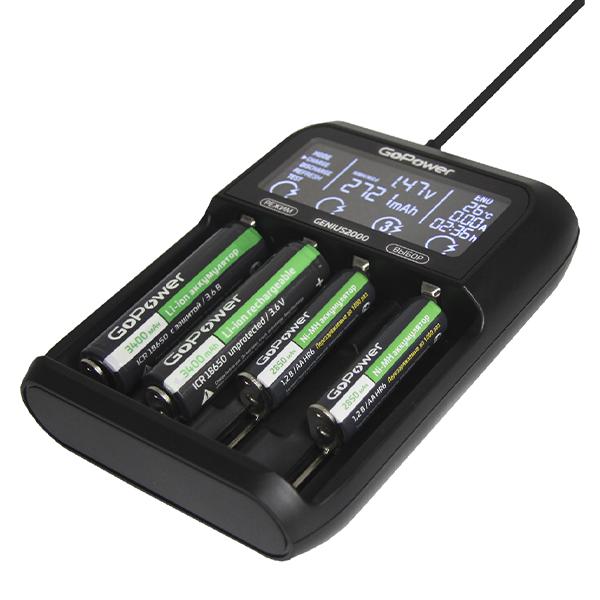 З/У для аккумуляторов GoPower Genius2000 Ni-MH/Ni-Cd/Li-ion/IMR/LiFePO4 4 слота 1/40 00-00017019