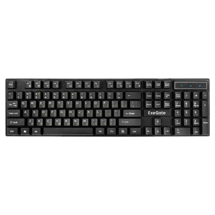 Комплект ExeGate Professional Standard Combo MK110 (клавиатура мультимедийная влагозащищенная 104кл. + мышь оптическая 1000dpi, 3 кнопки и колесо прокрутки, длина кабелей 1,5м; USB, черный, Color Box) EX295302RUS