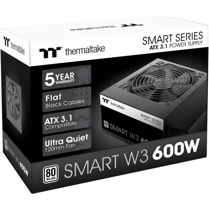 Блок питания Thermaltake ATX 600W Smart W3 Gen.5 80+ white (20+4pin) APFC 120mm fan 4xSATA RTL