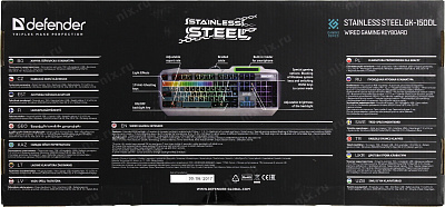 Клавиатура Defender Stainless Steel GK-150DL (45150) (игровая для ПК, мембранная, металлическая верхняя панель, интерфейс подключения - USB, подсветка, влагозащита, цвет серебристый)