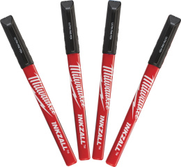 Маркер Milwaukee Inkzall Черный 4шт 48223164 наконечник 0.6 мм, применение: маркировка маркировок электрических проводов, добавление комментариев к архитектурным планам