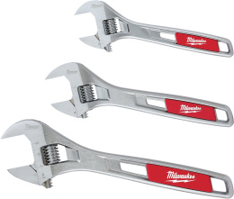 Набор разводных ключей Milwaukee 4932493414 150/200/250мм 3шт (эргономичная закругленная ручка, тонкая конструкция головки, лазерная маркировка в дюймах и миллиметрах для точной регулировки, отверстие для шнурка)
