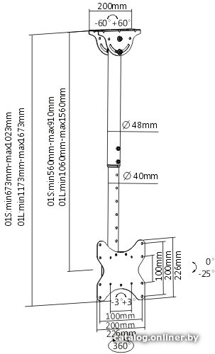 Кронштейн для телевизора Arm Media LCD-1600 черный 15"-48" макс.55кг потолочный наклон