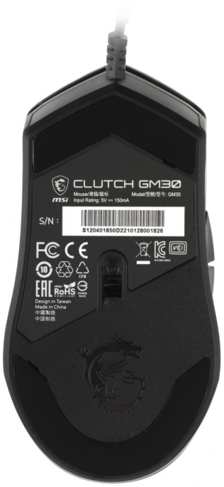 Мышь проводная MSI Clutch GM30, игровая, оптическая, USB, 6200dpi, черный [s12-0401850-d22]