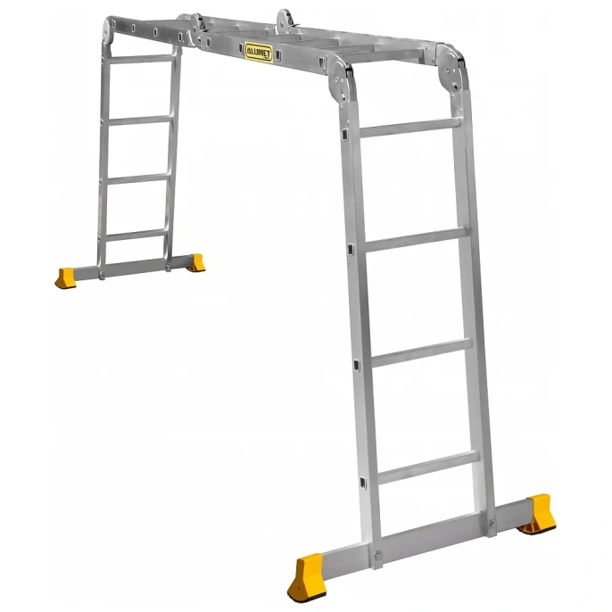 Лестница Алюмет шарнирная алюминиевая четырехсекционная профессиональная 4х4 ступеней. Серия Т4 Т444