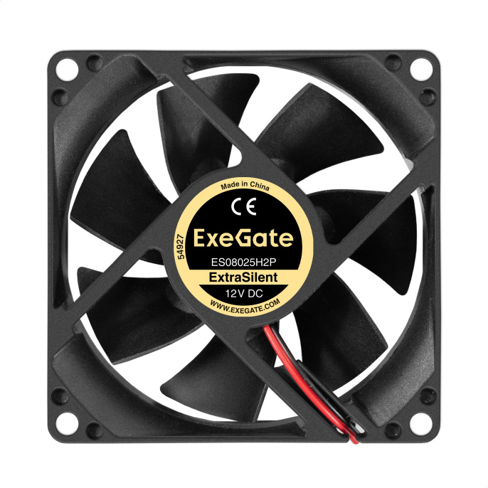 Вентилятор 12В DC ExeGate ExtraSilent ES08025H2P (80x80x25 мм, Hydraulic bearing (гидродинамический), 2pin, 1900RPM, 19dBA) EX299876RUS