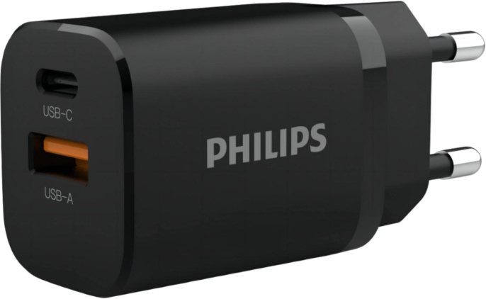 Сетевое зарядное устройство Philips DLP5331, USB + USB type-C, 30Вт, 1.5A, черный [dlp5331cb/74]