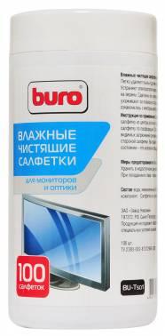 Влажные салфетки Buro BU-Tscrl,  100 шт (туба) для экранов ЭЛТ мониторов/плазменных/ЖК телевизоров/мониторов с покрытием из стекла