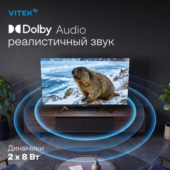 Телевизор LED Vitek 32" VT-32HBS310 Google TV Frameless черный HD 60Hz DVB-T DVB-T2 DVB-C DVB-S DVB-S2 USB WiFi Smart TV