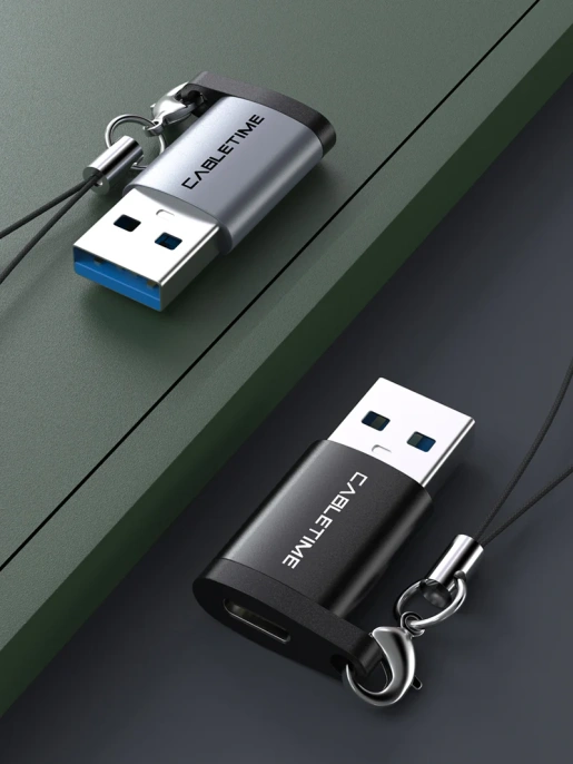 Адаптер CABLETIME CP73B (CT-OTG-AMCF-ABL) USB3.0 A Male to USB -C Female OTG С петлей для шнурка. Алюминий