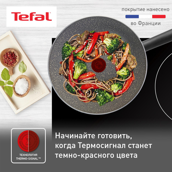 Сковорода ВОК WOK Tefal Natural Cook 04211628 круглая 28см покрытие: Mineralia ручка несъемная без крышки серый 9100046098