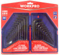 Набор ключей WorkPro WP222018 30 предметов хромованадиевая сталь для длительной коррозионной стойкости, черная отделка для стойкости к ржавчине и длительного срока службы, шестигранный ключ SAE 15шт: 0.028", 0.035", 0.050", 1/16", 5/64", 3/32", 7/64", 1/