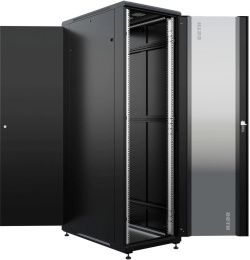 Шкаф серверный NTSS Премиум NTSS-R42U80100GS-BL напольный 42U 800x1000мм пер.дв.стекл металл 900кг черный 910мм 160кг 1987мм IP20 сталь