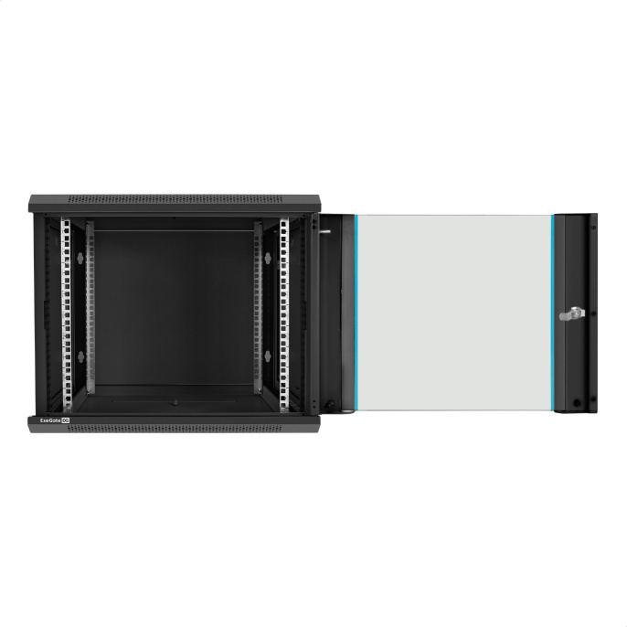 Шкаф телекоммуникационный 19" настенный 9U ExeGate EC-WM-9U.450.G.BLACK (19”, 9U, 600x450x500mm (ШхГхВ), передняя дверь закаленное стекло, съемные боковые панели, пыле- и влагозащита IP23, черный RAL 9004) EX298607RUS
